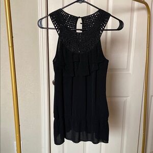 White House Black Market Black Ruffled Embellished Tank Top